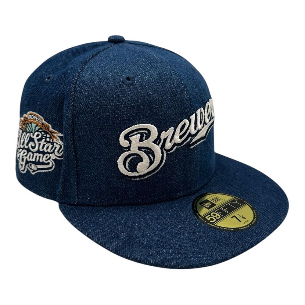 New Era 59Fifty Milwaukee Brewers‎ Hat Cap Fitted 7 1/8 Denim 2002 All Star Game